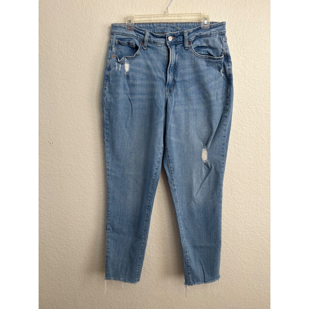 Old Navy O.G. Straight Jeans 14 Tall Distressed Light Wash Raw Hem High Rise